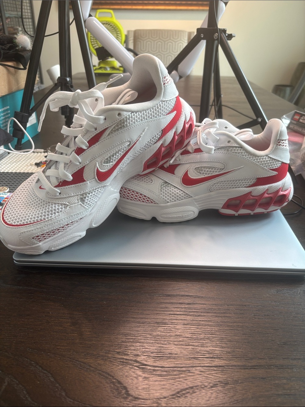 Nike White and Red Mesh Athletic Sneakers